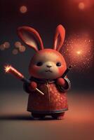 rabbit that is holding a sparkle wand. . photo