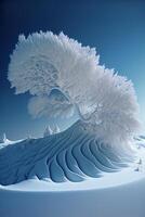 large white tree sitting on top of a snow covered hill. . photo