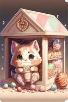 painting of a cat in a candy shop. . photo