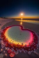 heart made out of pebbles on a beach. . photo