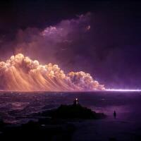 man standing on top of a rock next to the ocean. . photo