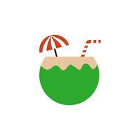 Coconut drink with straw and little umbrella, perfect drink for summer holiday. vector