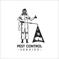 Pest Control Service logo template isolated silhouette with Equipped Man vector