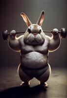 rabbit that is holding a barbell. . photo