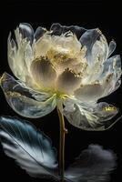 close up of a flower on a black background. . photo