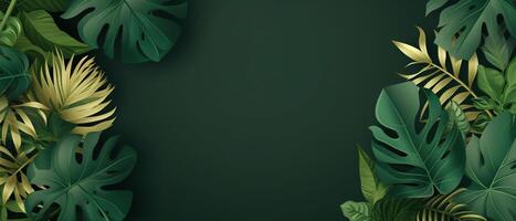 Abstract green background with tropical leaves with copy space. . photo