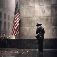 911 patriotic day. September 11 Memorial, ground zero. We will never forget. ai generated. photo