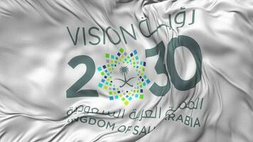 saudi visión 2030 bandera sin costura bucle fondo, serpenteado bache textura paño ondulación lento movimiento, 3d representación video