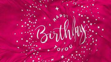 Happy Birthday Day Flag Seamless Looping Background, Looped Bump Texture Cloth Waving Slow Motion, 3D Rendering video