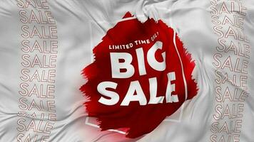 Big Sale Flag Seamless Looping Background, Looped Bump Texture Cloth Waving Slow Motion, 3D Rendering video