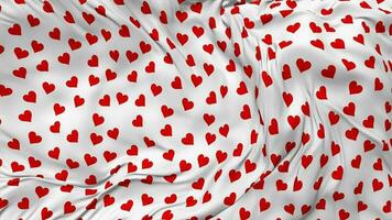 hart liefde patroon vlag naadloos looping achtergrond, lusvormige buil structuur kleding golvend langzaam beweging, 3d renderen video