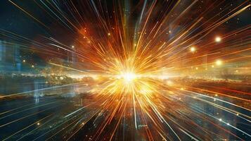 High-energy particles explosion. Star explosion with particles. Star warp and Wormhole. . photo