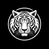 Tiger head face logo or icon in white on black background. International Tiger Day. . photo