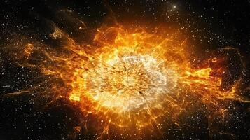 energia alta partículas explosión. estrella explosión con partículas estrella deformación y agujero de gusano ai generado. foto