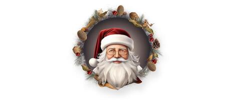 Christmas and New Year background. Pile gift box realistic 3d santa claus. . photo