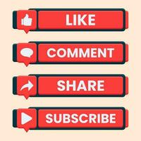 red like comment share and subscribe icon button vector set