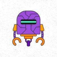 dibujos animados linda robot vector icono ilustración en púrpura color. futuro Ciencias tecnología concepto. prima vector aislado en plano dibujos animados estilo. adecuado para iconos, pegatinas, juegos y gráfico elementos.