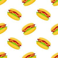 Burgers, sandwich seamless pattern background flat vector of fast food. Suitable for junk food design backgrounds, website, banner. Fat meal food template for restaurant menu.