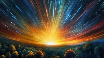 High-energy particles explosion. Star explosion with particles. Star warp and Wormhole. . photo