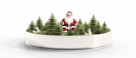 Christmas and New Year background. Pile gift box realistic 3d santa claus. . photo