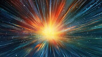 High-energy particles explosion. Star explosion with particles. Star warp and Wormhole. . photo