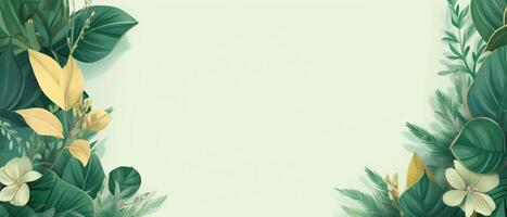 Abstract green background with tropical leaves with copy space. . photo