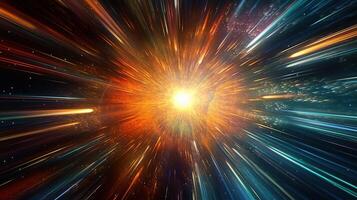 High-energy particles explosion. Star explosion with particles. Star warp and Wormhole. . photo