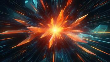 High-energy particles explosion. Star explosion with particles. Star warp and Wormhole. . photo