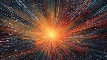 High-energy particles explosion. Star explosion with particles. Star warp and Wormhole. . photo