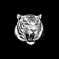 Tigre cabeza cara logo o icono en blanco en negro antecedentes. internacional Tigre día. ai generado. foto