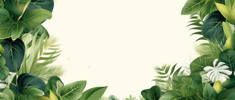 Abstract green background with tropical leaves with copy space. . photo