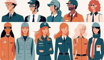 Happy Labor Day banner. Labor Day Poster With People Of Different Occupations. . photo