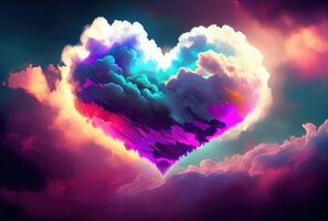 Colorful cloud in heart shape on the dawn sky background. Nature and Abstract concept. photo