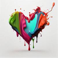 Colorful heart shape in oil paint color on isolated white background. Valentines day and romance concept. Digital art illustration theme. photo