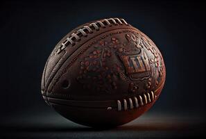 americano fútbol americano pelota en el oscuro con Encendiendo antecedentes. deporte y atleta concepto. generativo ai foto