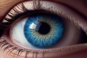 Closeup of blue eye of human. Medical and Healthcare concept. photo