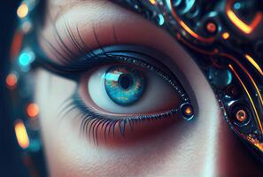 Closeup of future human eyes and lid background. Innovation and futuristic concept. photo