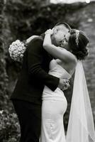 portrait of a young couple of bride and groom on their wedding day photo