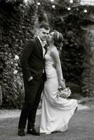 portrait of a young couple of bride and groom on their wedding day photo