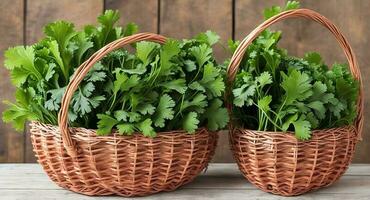 Parsley in a beautiful basket. ai generation photo