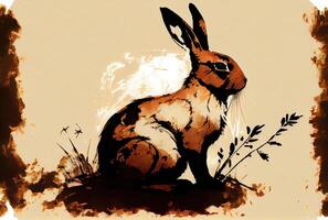 Rabbit in Chinese ink drawing style. photo