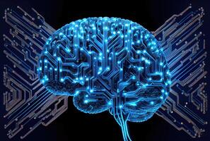 Nervous system in the human brain is powered by artificial intelligence. Business and medical health concept. photo