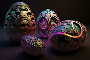 Colorful easter neon eggs. ai generation photo