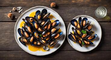 mussels on a beautiful plate. . photo