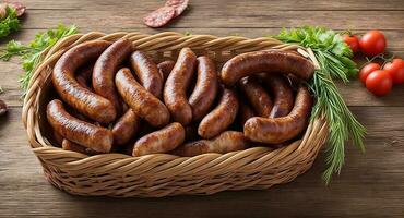 sausage in a beautiful basket. ai generation photo