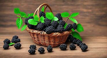 Blackberry in a beautiful basket. ai generation photo
