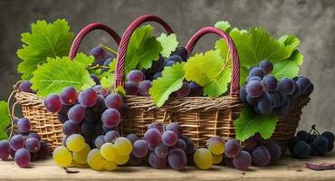 grapes in a beautiful basket. ai generation photo