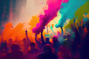 hindú personas con vistoso almidón polvo en holi festival o festival de colores. generativo ai foto