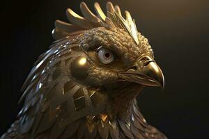 Golden chicken. Gems around the bird. ai generation photo