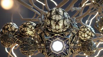 Golden glowing balls with beautiful black details. photo